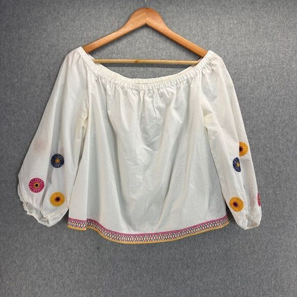 Madewell Women's Medium Blouse Embroidered Floral‎ Off-Shoulder Cotton Top Boho - Picture 1 of 10